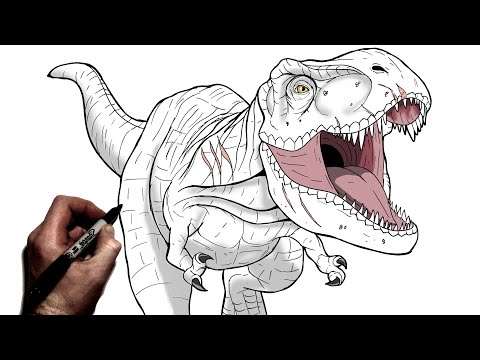 Видео: Как нарисовать Рекси (T Rex) | Пошаговое руководство | Мир Юрского периода