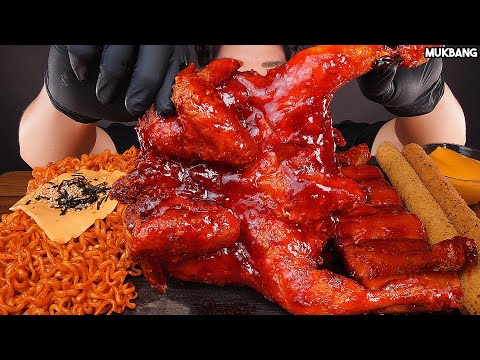 Видео: острая жареная курица и лапша SPICY FRIED CHICKEN 🍗 FIRE NOODLE CHEESE STICK EATING ASMR MUKBANG
