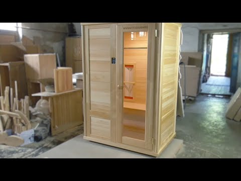 Видео: Видеообзор 2местной кедровой ик-сауны с керамическими нагревателями и смещенной вправо дверью
