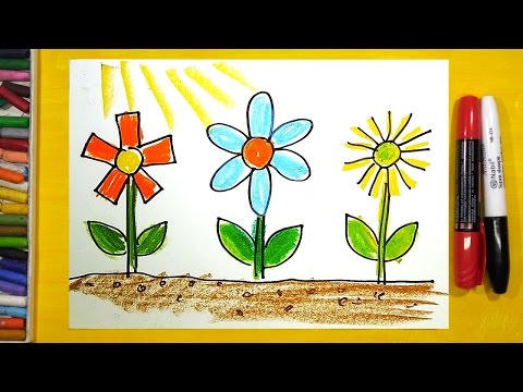 Видео: Как нарисовать Цветы, Урок рисования для детей от 3 лет