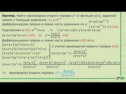 Видео: Производные высших порядков неявной функции.