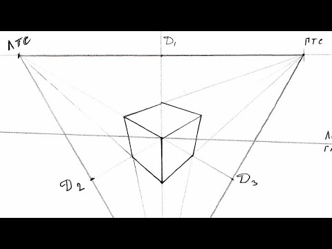Видео: Куб 90 градусов в 3х точеной перспективе