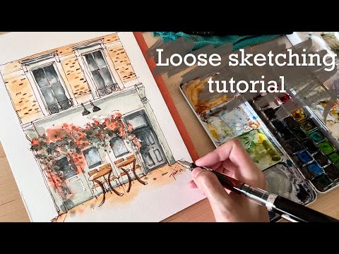 Видео: Простой набросок тушью и акварелью | Как нарисовать фасад лондонского магазина