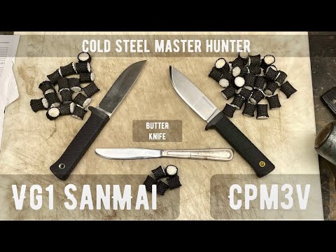 Видео: Тест на сохранение режущей кромки ножей Cold Steel Master Hunter CPM3V и VG1 SANMAI