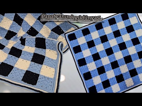 Видео: Очень простой рецепт детского пледа в клетку крючком.