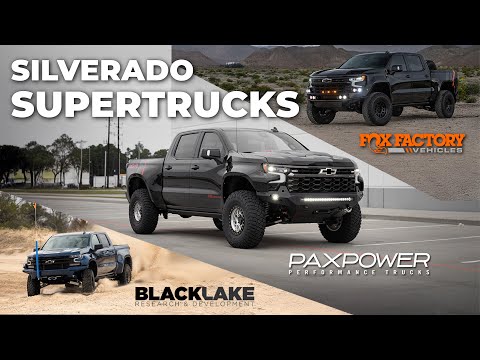Видео: Supercharged Silverado Supertruck Shooting: PaxPower Jackal против Blacklake XT1 против Fox Factory