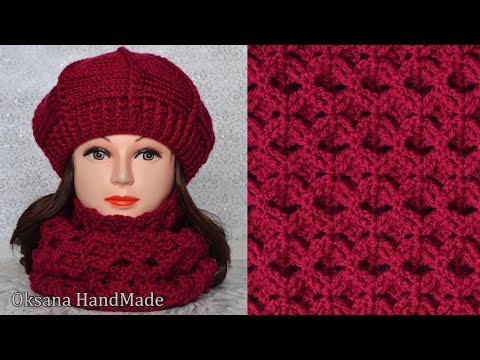 Видео: Теплый снуд крючком. Мастер класс и схема. Snood crochet