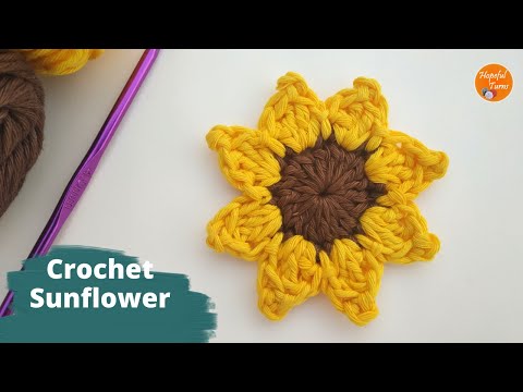 Видео: Узор «Подсолнух» крючком для начинающих | Простой и лёгкий урок по вязанию крючком цветка