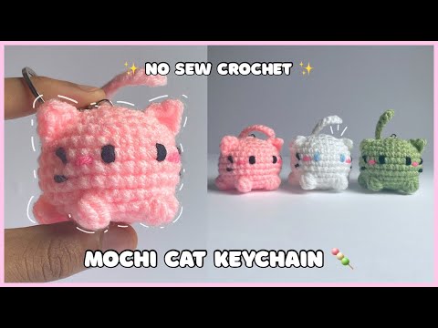 Видео: Мастер-класс по вязанию крючком кота-моти без шитья 🐱🍡 | Простой брелок для начинающих