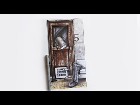 Видео: Interior Sketch: Фрагмент интерьера с текстурами дерева, ржавчины, состаренной штукатурки и ткани.