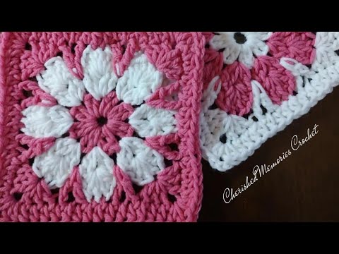 Видео: Бабушкин квадрат крючком | Бабушкин квадрат с ромашками | Учебное пособие по вязанию крючком | Вя...