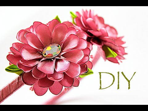 Видео: Ободок с Цветами из Атласных Лент | KANZASHI | DIY
