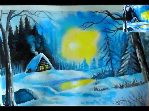 Видео: Как нарисовать зимний пейзаж. Рисуем вместе. Как нарисовать зиму