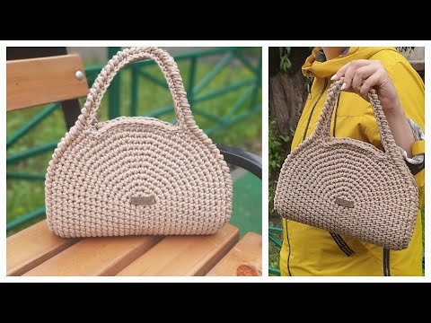 Видео: Сумка "Ольга", сумка вязаная крючком из шнура. Мастер - класс. Овал