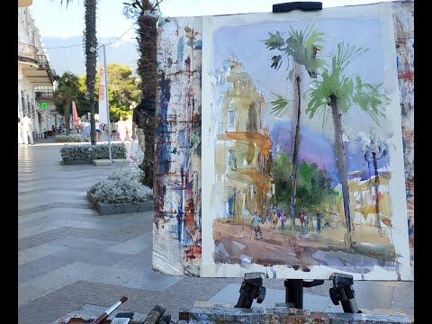 Видео: ЯЛТА - АКВАРЕЛЬ 40х30 _ художник Короленков