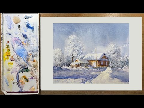 Видео: Продвинутая акварельная живопись пейзажа — Снежный дом
