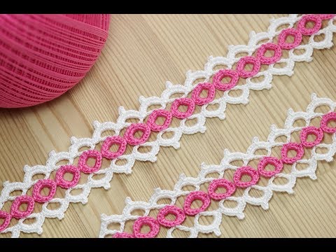 Видео: Вязание крючком ленточного кружева на основе колечек - crochet ribbon lace pattern