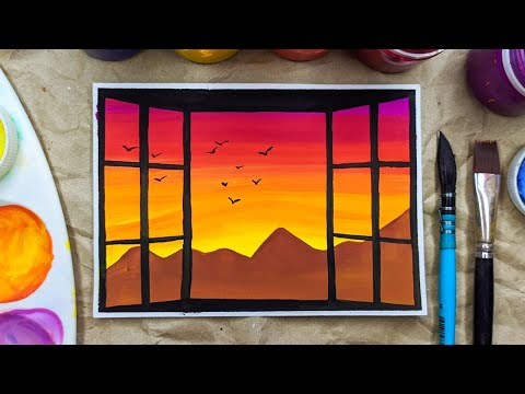 Видео: Как нарисовать закат гуашью. Красивый закат из окна