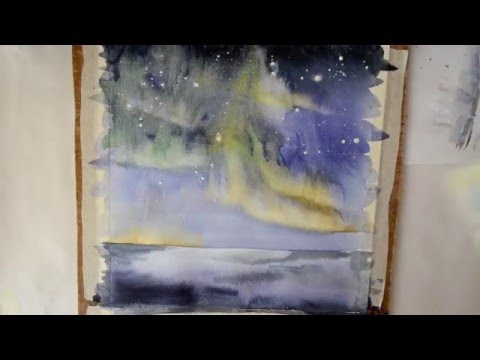 Видео: Мастер класс #3 Картина акварелью. Северное сияние.