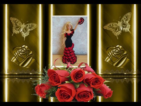Видео: Платье фламенко для Барби (вязание крючком). 1 часть / Crochet flamenco dress for Barbie. Part 1