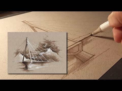 Видео: Рисуем мосты. Графика! Монохромный рисунок) Урок по рисованию.