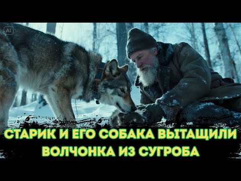 Видео: Собака и добрый старик, спасли застрявшего в снегу волчонка!