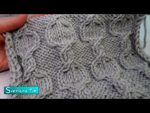 Видео: Узоры Спицами - Вязание. Необычный рельефный узор "Гирлянда" для шапочки, шарфика, пледа №  592