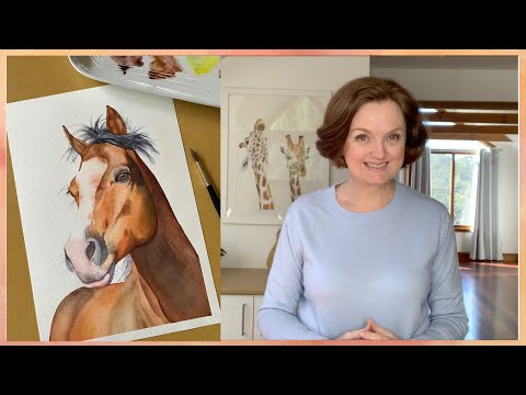 Видео: Акварельная лошадь. Смешиваем коричневые оттенки в акварели 🐴