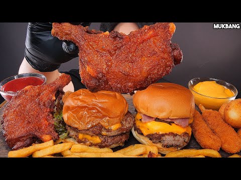 Видео: бургер и жареный цыпленок Burgers 🍔 Fried Chicken 🍗 Cheese Balls EATING ASMR MUKBANG
