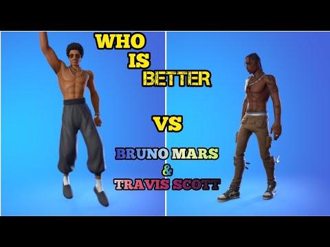 Видео: Fortnite Bruno Mars Skin Vs Travis Scott Skin Showcase с серией значков Танцы и эмоции
