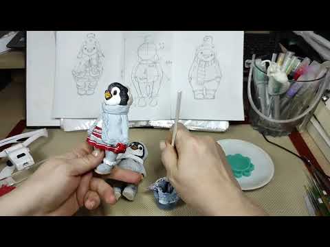 Видео: 🐧🐧Ватная игрушка ПИНГВИНЧИКИ.   Урок 12. Продолжаем роспись и тонировку. Пальто,шар.