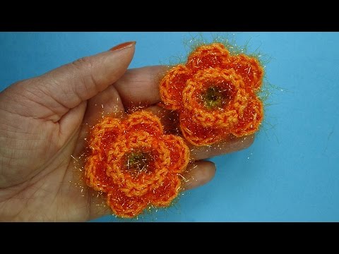 Видео: Пушистый цветок Crochet flower  91