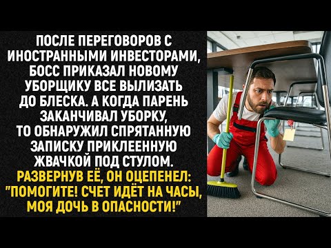 Видео: Уборщик заметил спрятанную записку приклеенную жвачкой под стулом. Развернув её, он оцепенел...