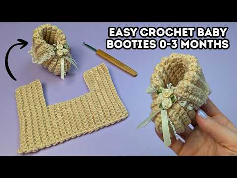 Видео: Простой и быстрый урок по вязанию крючком пинеток для малышей 0-3 месяцев — для начинающих, прост...