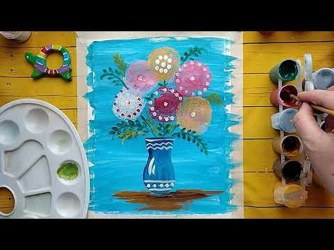 Видео: Букет цветов для мамы. Рисуем , используя технику "оттиск".
