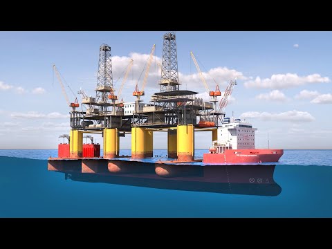 Видео: Как нефтяные вышки транспортируются полупогружным судном