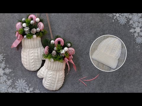 Видео: Удивительно красивые и уютные новогодние варежки❄️Декор стены из старой шапки