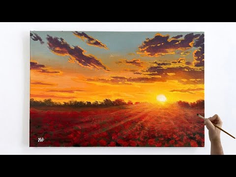 Видео: Простая картина заката акрилом / Урок по рисованию заката акрилом / Как нарисовать закат для начи...