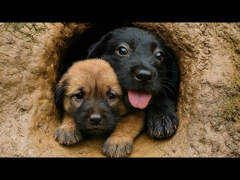 Видео: Два щенка выживали в старой норе без матери... История их выживания показала настоящую силу любви.