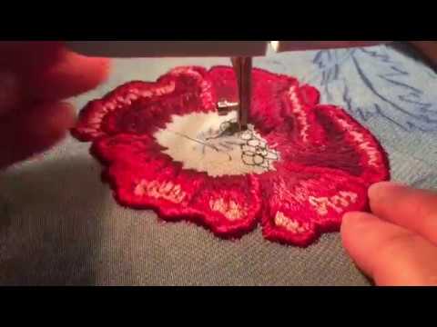 Видео: Машинная вышивка. Вышивка гладью цветка мак. 1 часть. Sticken mit der Nähmaschine. Embroidery.