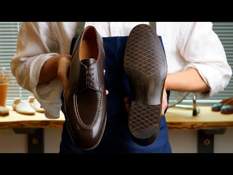 Видео: Ручное изготовление обуви Apron Derby из выдержанной телячьей кожи и дубовой коры.
