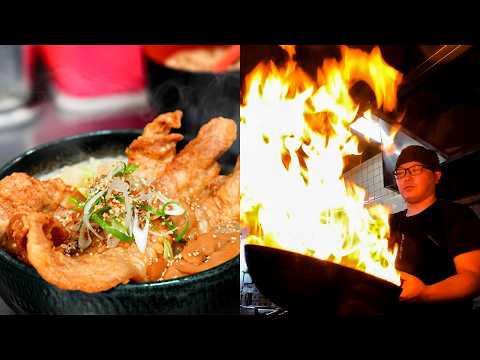 Видео: Очень вкусный японский рамен! Исполнение огня, поднимающегося из кастрюли, прекрасно!