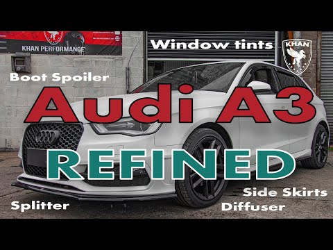 Видео: Установка обвеса для Audi A3 | Сплиттер, диффузор, спойлер, сотовый диффузор, тонировка | KHAN Pe...