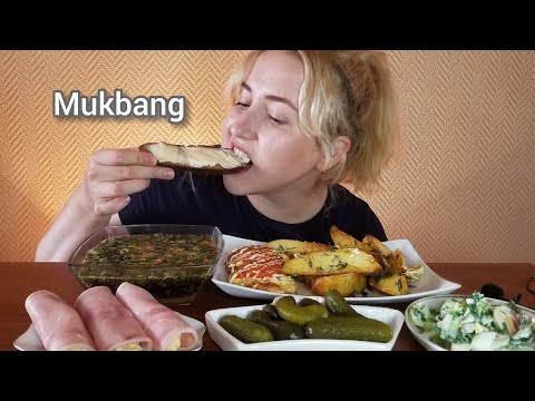 Видео: МУКБАНГ ОБЕД: ОКРОШКА  РУЛЕТЫ ЗАПЕЧЕННАЯ КУРА АЙДАХО АСМР | MUKBANG OKROSHKA HAM ROLLS BAKED CHICKEN