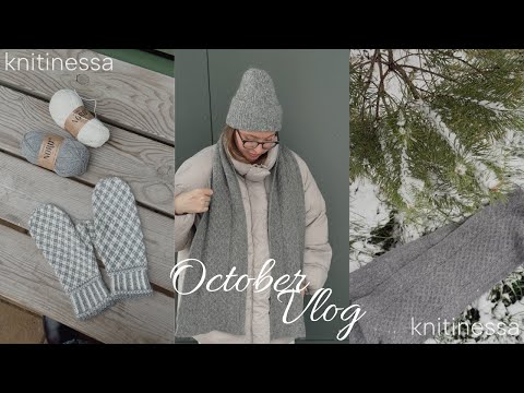 Видео: Вязальный Влог | Октябрь | Описание шарфа и шапки | Тест варежек #foggy_mittens
