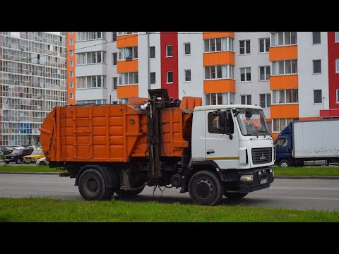 Видео: Мусоровоз МКМ-3403 на шасси МАЗ-5340B2 (Е 455 УТ 22). Управление с кабины / Garbage truck MAZ-5340B2