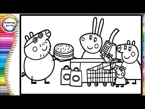 Видео: Свинка Пеппа и ее семья покупают гамбургер _ Учимся рисовать и раскрашивать страницы с Свинкой Пе...