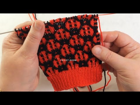 Видео: Узор "Божья коровка" в технике ложного жаккарда спицами. Pattern "Ladybug" knitting.