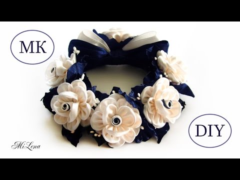 Видео: РЕЗИНКА НА ПУЧОК, МК / DIY Kanzashi Flower Bun Garland Headband / DIY Hair Bun Scrunchies Headband