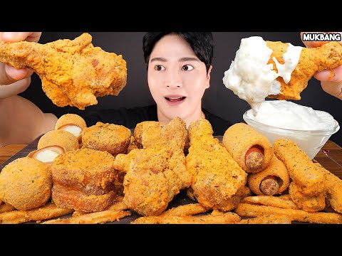 Видео: жареный цыпленок 🍗 BBURINKLE FRIED CHICKEN HOT DOG CHEESE BALL ASMR MUKBANG